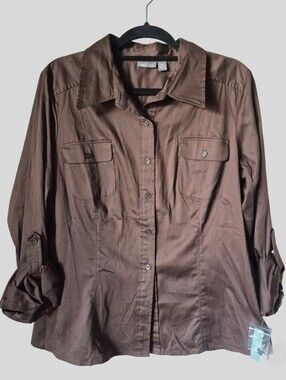 NWT Apt.9 Women’s Chocolate Brown Utility Button-Up Shirt – Women's XL